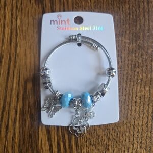 Mint Silver Bracelet with Blue Charms
